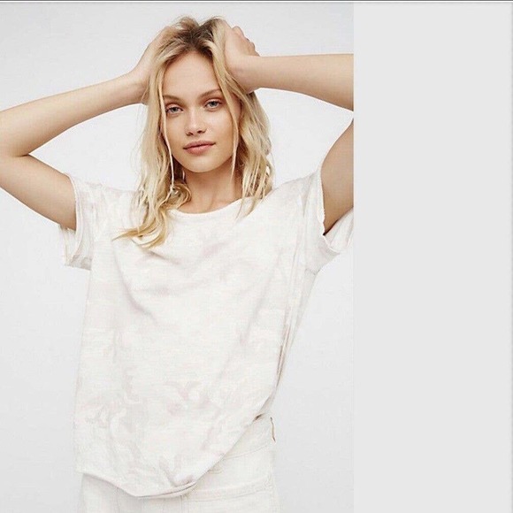 Free People Tops - NWT FREE PEOPLE We The Free Camo Tee Loose Knit Ivory Combo XS